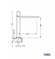 MEDIDAS MONOMANDO LAVABO GRANDE MAX-TRES TRES GRIFERIA